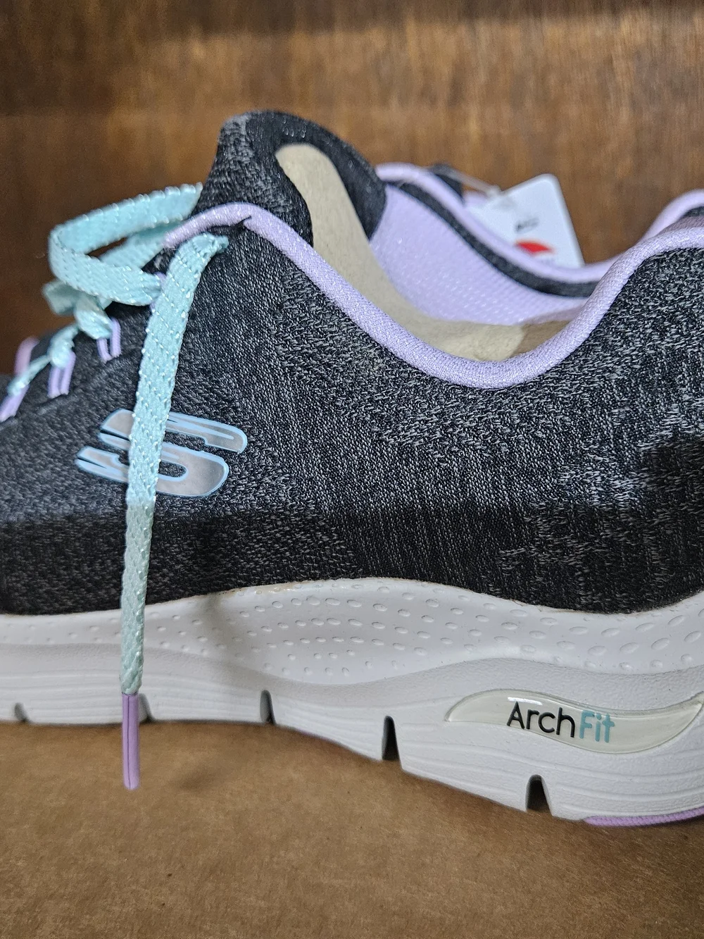 Skechers Black Knit Athletic Sneakers with Aqua Laces & Lavender Accents